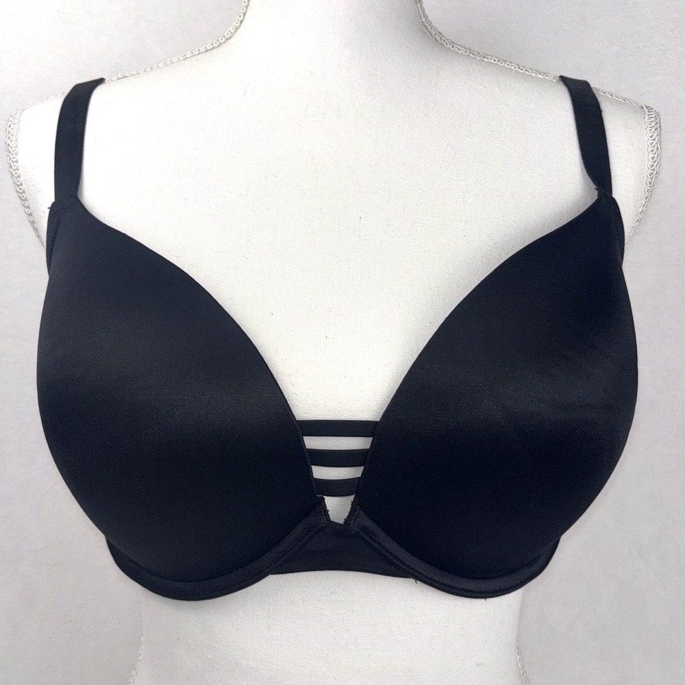 Soma Stunning Push Up Bra 34G Black Strappy Plunge Underwire Padded